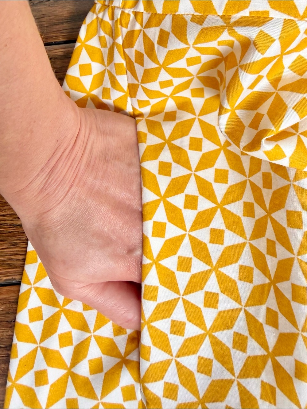 Yellow Geometric Midi Shirt Dress with Striped Tie Belt - Picture 11 of 11